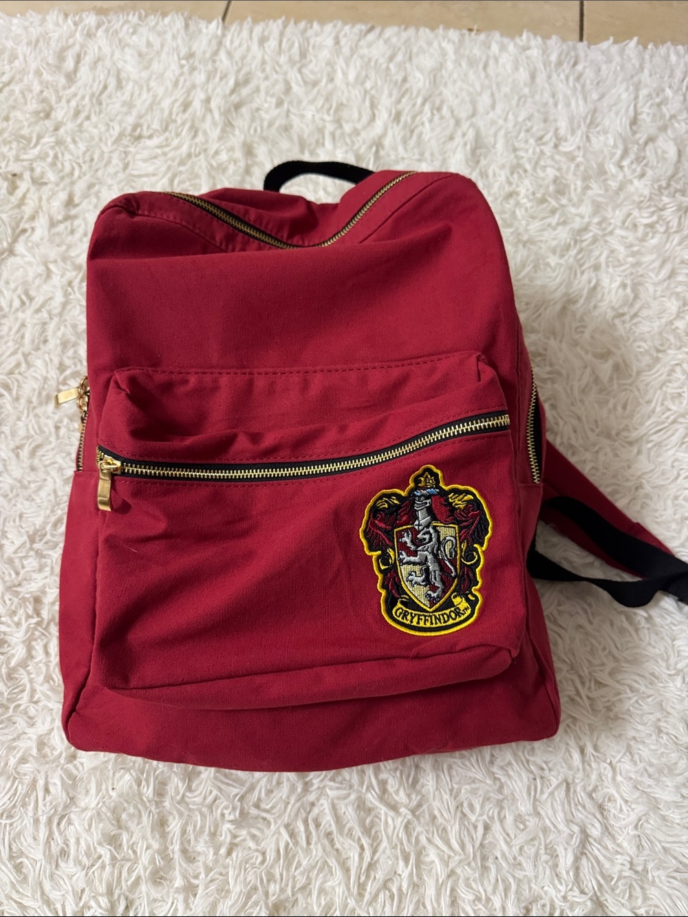 Disney Red Backpack with Gold Trim and Gryffindor Patch
